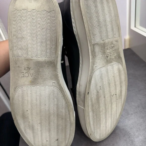 Versace Black Leather Sneakers with White Soles